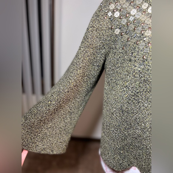 Ellen Tracy Metallic Tweed Cape Jacket with Beaded Collar – Elegant Swing Fit - Picture 6 of 11